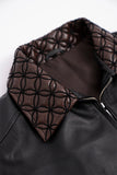 LEATHER JACKET WITH CONTRASTING DORI COLLAR