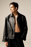 LEATHER JACKET WITH CONTRASTING DORI COLLAR