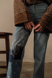 Denim Bandhani and Embroidered Patch Trousers