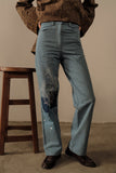 Denim Bandhani and Embroidered Patch Trousers