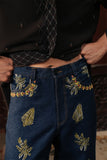 Zeenah Hand Embellished Denim Trousers