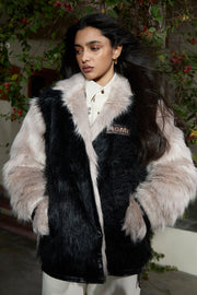 ‘TIMUR' FAUX FUR VARSITY JACKET (F)